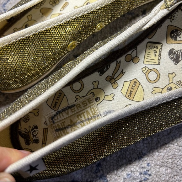 Converse One Star Mary Jane Gold Glitter Round Toe Slip-On Flats Size 5.5 - Picture 8 of 10